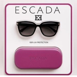 NEW Escada Sunglasses designer black logo stems hard shell case 100% UV prot